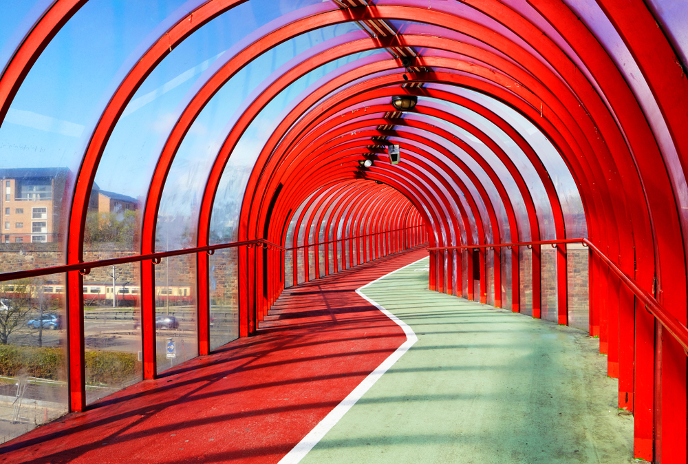 Interior,Of,The,Red,Pedestrian,And,Cycle,Bridge,In,Glasgow