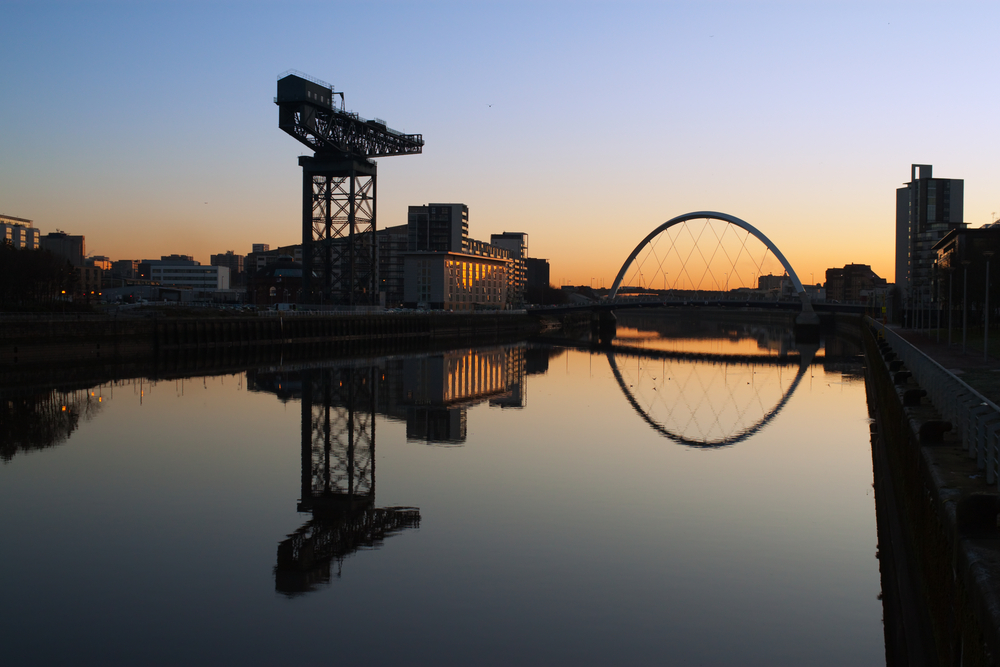 Finneston,Crane,And,The,Clyde,Arc,Bridge,In,Glasgow,In